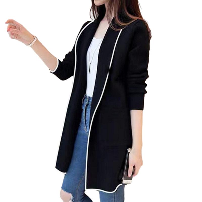 Áo Khoác Thu Đông Cho Nữ, Áo Cardigan Khâu Hở, Dài Tay, Dài Trung Bình Màu Trơn Dáng Rộng Vừa Vặn, Có Túi, Ve Áo, Áo Khoác Ấm Cho Nữ 4
