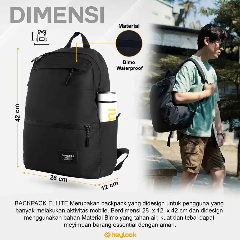 HEYLOOK Tas Ransel Laptop ELLITE Waterproof Backpack Pria Tas Leptop 14 - 15inch Tas Sekolah Tas Kuliah Tas Punggung Tas Kerja Cowok Terbaru 3