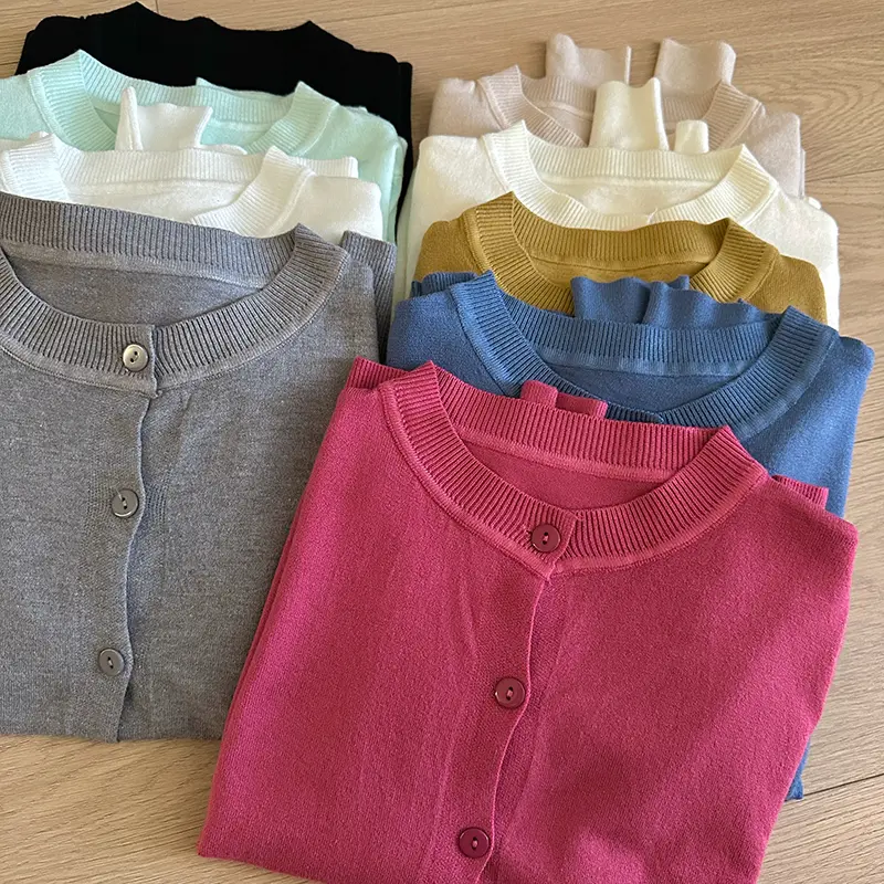 Áo Len Dệt Kim, Cơ Sở Áo Mặc Bên Ngoài Trơn Áo Cardigan Cổ Tròn Nữ Phong Cách Hàn Quốc Mới, Tay Áo Dài, Áo Len Dễ Phối Đồ Nhiều Màu áo  cardigan  gắn  nơ áo  cổ  u áo  len  cúc  đồng  sang  chảnh dạ  sweater  nữ áo  phông  len  nữ áo  phông  len  nữ