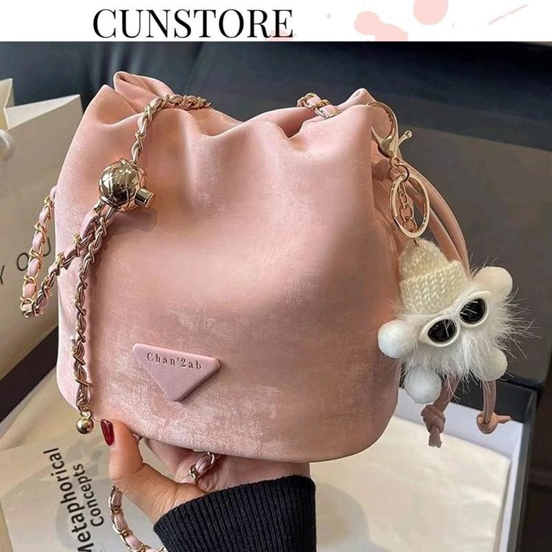 Túi Xách Nữ Dây Rút Đeo Vai Đeo Chéo Dáng Chậu Kèm Móc Xinh Xắn Bag Nhung CUN039