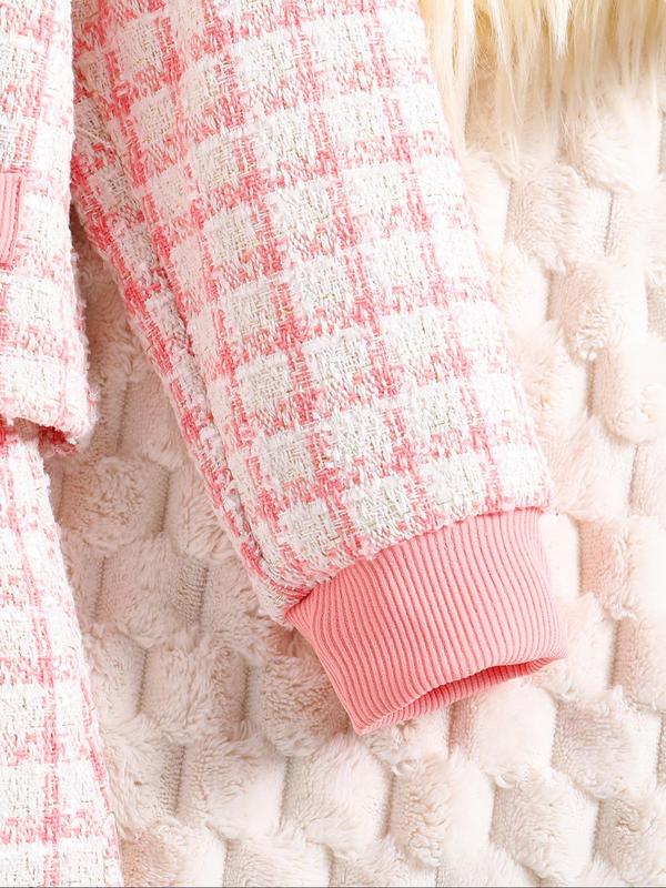 Two-piece Set Toddler Girl's Plaid Button Front Outerwear & Skirt Set, Elegant Long Sleeve Round Neck Knit Top & High Waist Skirt, Kids Spring & Fall Clothes 4