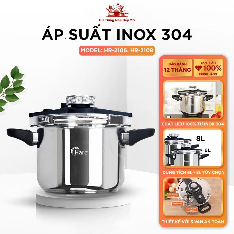 [Tặng Zoăng cao su + vung kính] Nồi áp suất Inox chống nổ, dễ sử dụng, đáy 5 lớp, đun mọi loại bếp, dung tích 6L 7L 8L, SUS304, 3 van điều áp an toàn (Cooker Nấu Cơm)