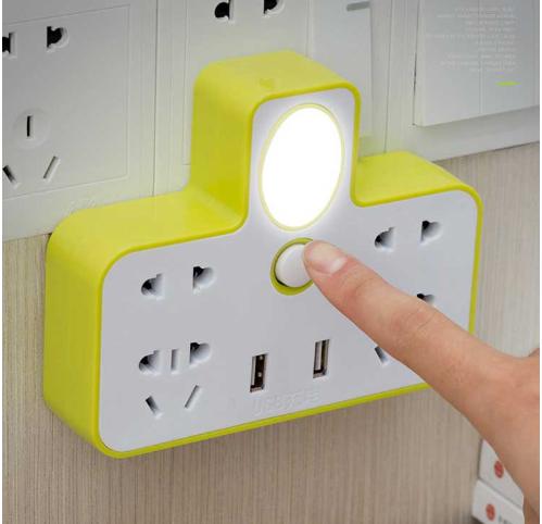 Ổ Điện Chữ T Kèm Đèn Ngủ Và Sạc USB Tiện Dụng, ổ điện 3 chấu