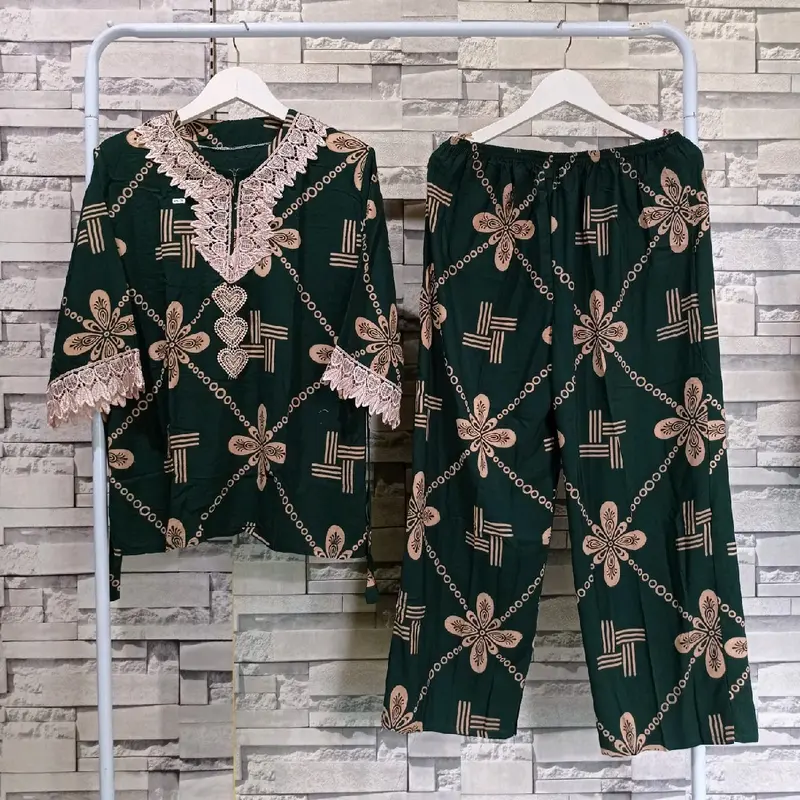 Setelan renda arabian resleting depan busui one set motif Bunga Celana Panjang Rayon 3