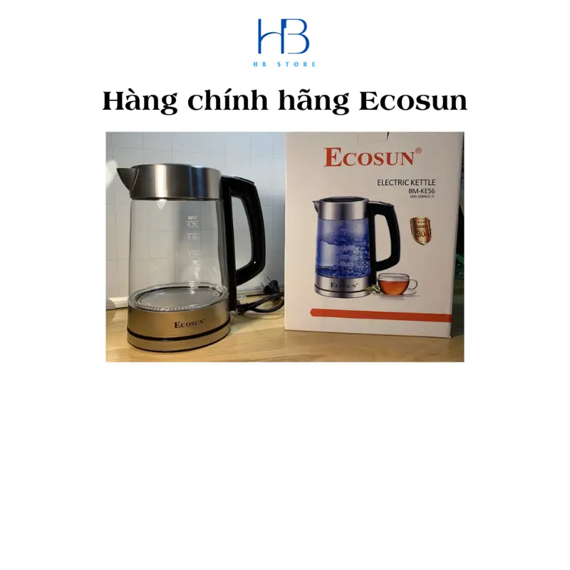 Ấm siêu tốc thuỷ tinh Ecosun Ke66 có đèn led Chính hãng bảo hành dài hạn an toàn cho sức khoẻ 3