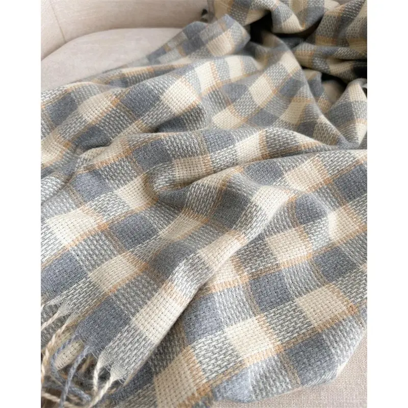 Khăn Quàng quàng cổ Giả Cashmere Kẻ Sọc Tua Rua, Dành Cho Nữ, Mùa Thu Và Mùa Đông, Thời Trang Và Dễ Phối Đồ Dài Trung Bình Ấm Áp, Thích Hợp Cho Các Cặp Đôi, WT-12, Hàng Mới Về Khăn Choàng Choàng Cổ 2