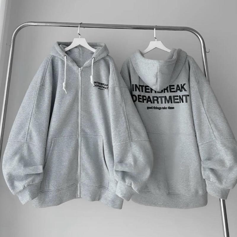 Áo Khoác Hoodie Nam Nỉ Zip IN Chữ Dây Kéo Nón 2 Lớp Tay Phồng Nách Rộng Unisex Menswear áo hoodie zip Đen