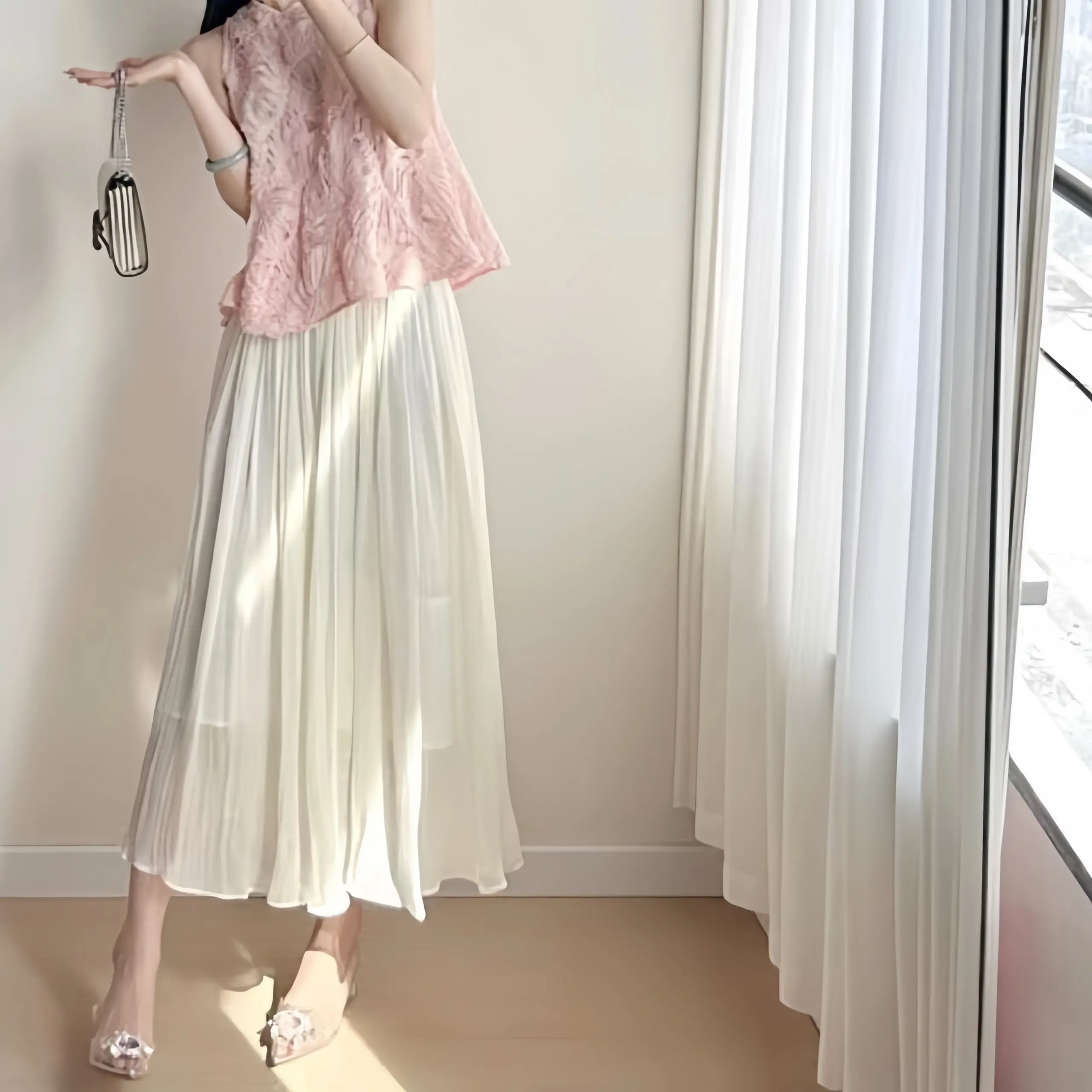 Chân váy lụa ánh kim 2 lớp cao cấp siêu xinh Nữ