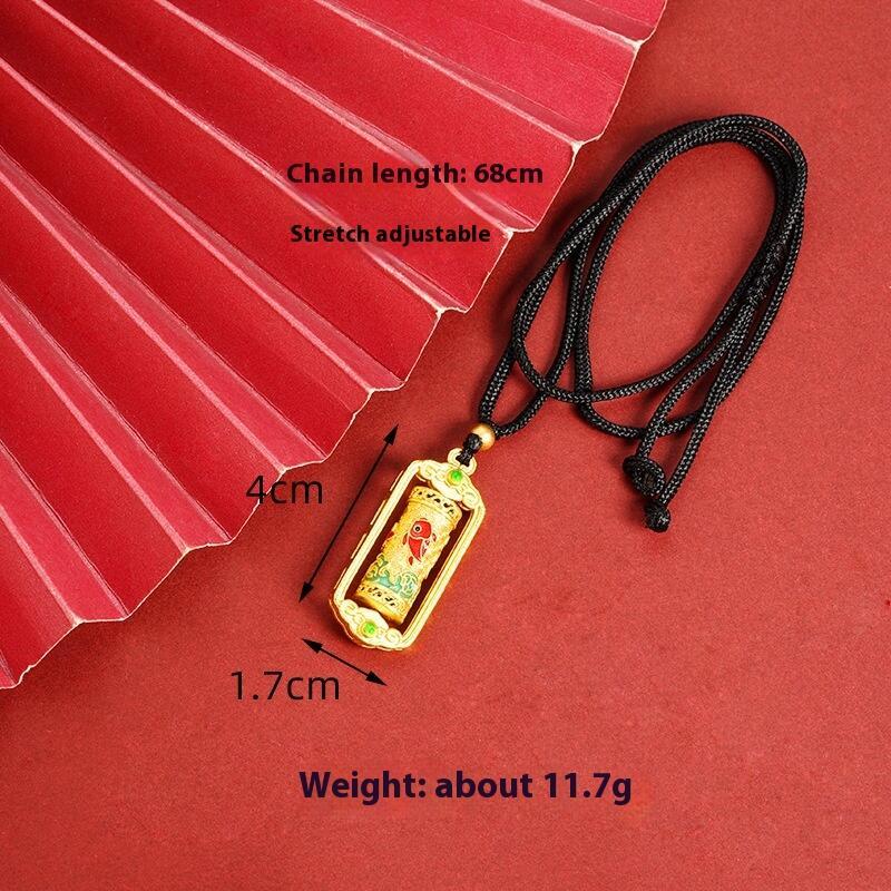 Ancient Fasha Gold Carp Spinning Tube Necklace Versatile High grade Hollow out Oil dripping China Chic Jewelry ornaments Accessories 5
