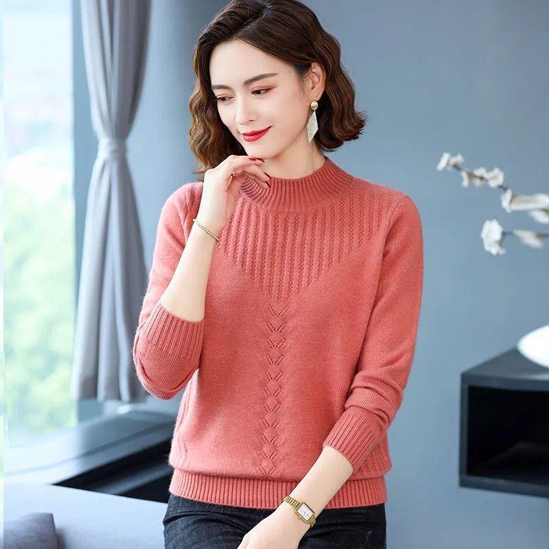Áo Len Cao Cấp Cho Mẹ, Dành Cho Phụ Nữ, Hàng Mới Về, Cổ Tròn, Dáng Rộng Vừa Vặn, Che Bụng, Thích Hợp Cho Mùa Xuân, Mùa Thu Và Mùa Đông, Áo Len Mặc Trong, Màu Trơn 8