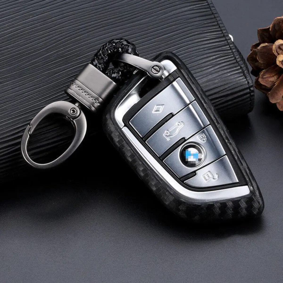 Carbon Fiber Texture Remote Car Key Fob Case Cover Holder with Keychain For BMW X5 F15 X6 F16 G30 7/series G11 X1 F48 F39 Smart Keys