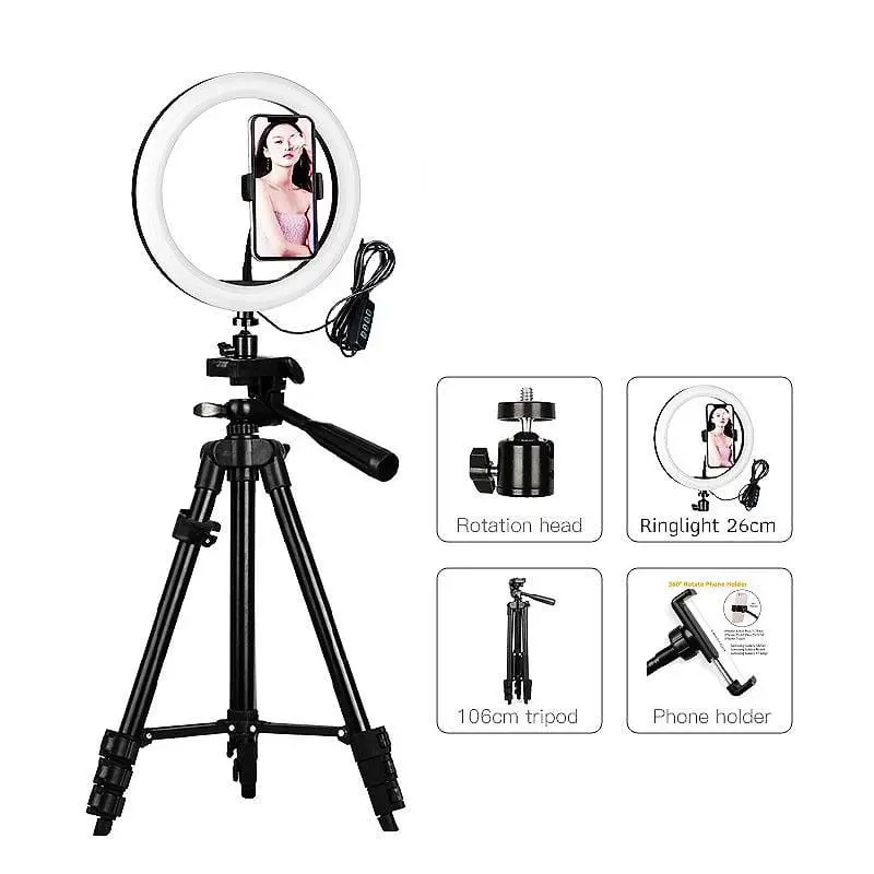 Ringlight 26cm + Tripod 3120 Selfie Make Up Live Vlog Holder