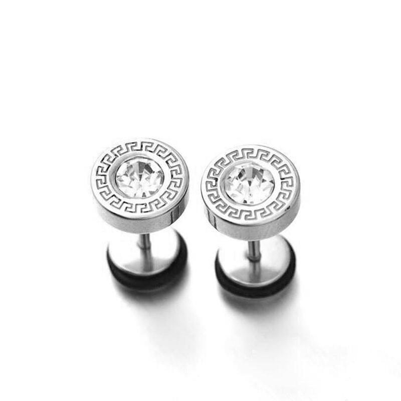 Product Introduction of Stainless trendy Great Wall pattern diamond studded screws studs fashionable punk titanium steel ear accessories 6
