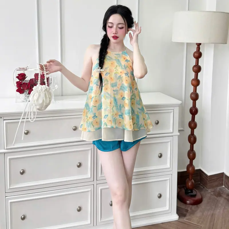Yếm ngủ áo voan phối tơ 2 lớp, quần lụa latin LADY Đồ ngủ nữ cao cấp mềm mát, nhẹ tênh, mặc lên cực kỳ tôn dáng – xinh nhẹ nhàng mà cuốn 8