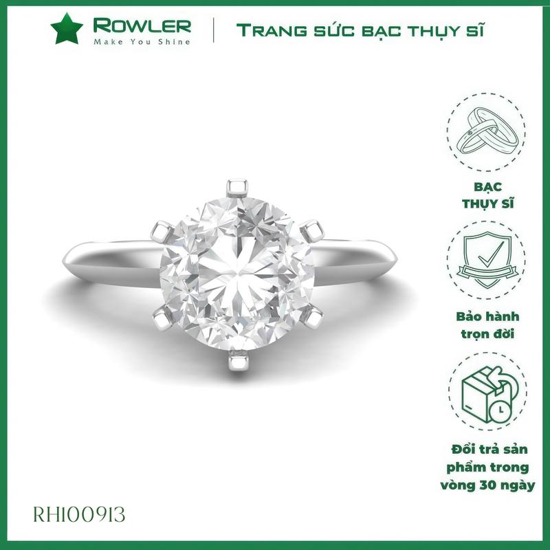 Nhẫn bạc Thụy Sỹ  Solitaire đai trơn thanh mảnh đính đá Moissanite 7.0ly_ROWLER_RH100933