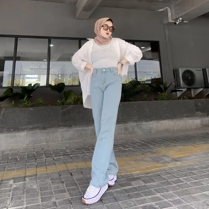 Kulot Wanita | Highwaist kulot Jeans Loose | Kulot Loose Terbaru | kulot loose kekinian denim Katun