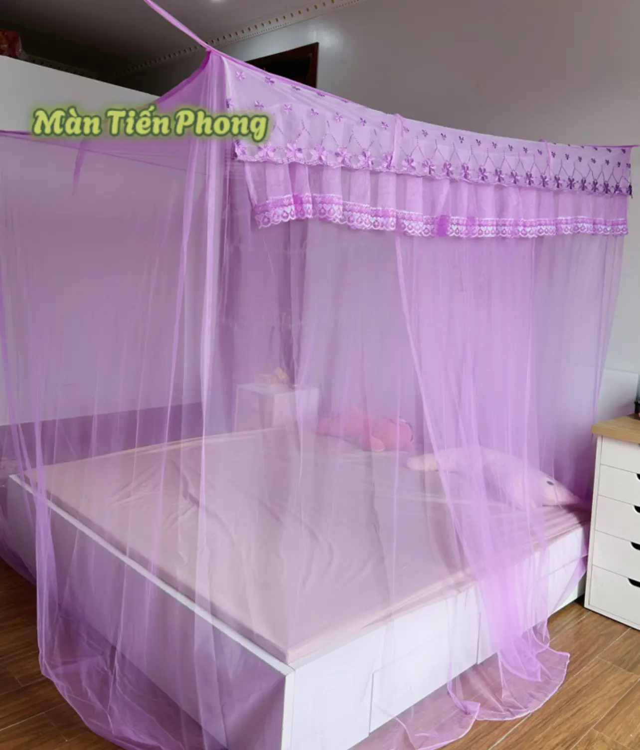 Màn Dây Tuyn Thái Thêu ren 4 màu - Mắc tay 4 góc Siêu Đẹp - Siêu Bền - HÀNG VNXK xanh lắp ráp hoàn chỉnh