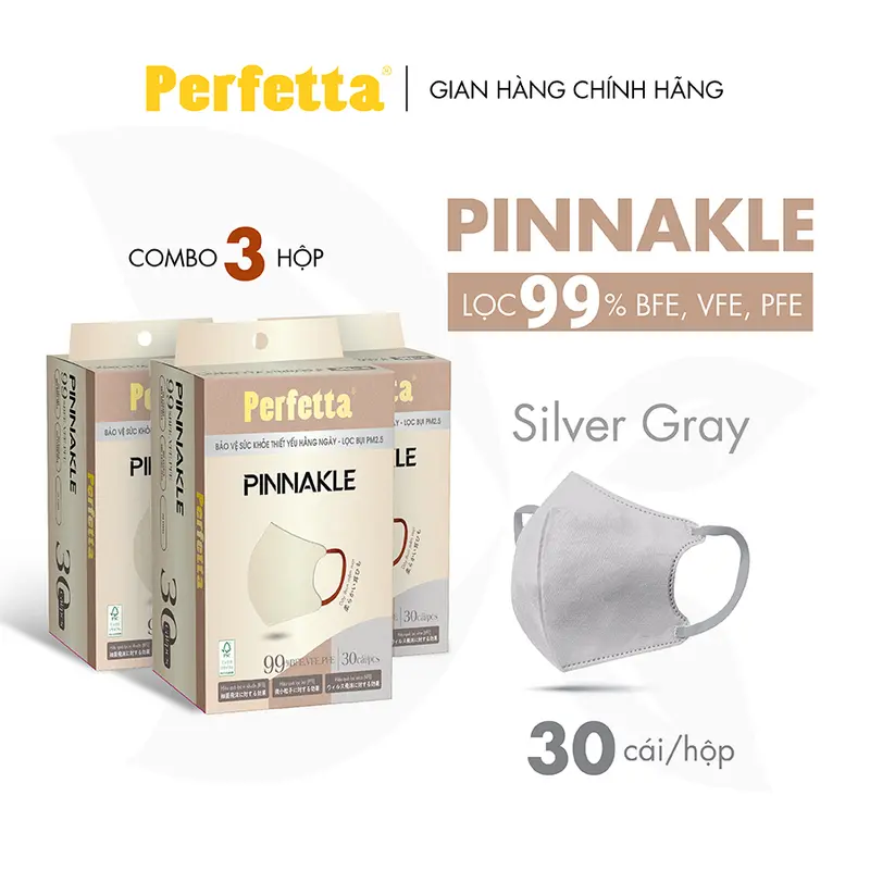 Combo 3 Hộp Khẩu Trang Cao Cấp Perfetta Pinnakle, 3 Lớp Kháng Khuẩn, Chuẩn From 3d Thời Trang (30 cái/hộp) 4
