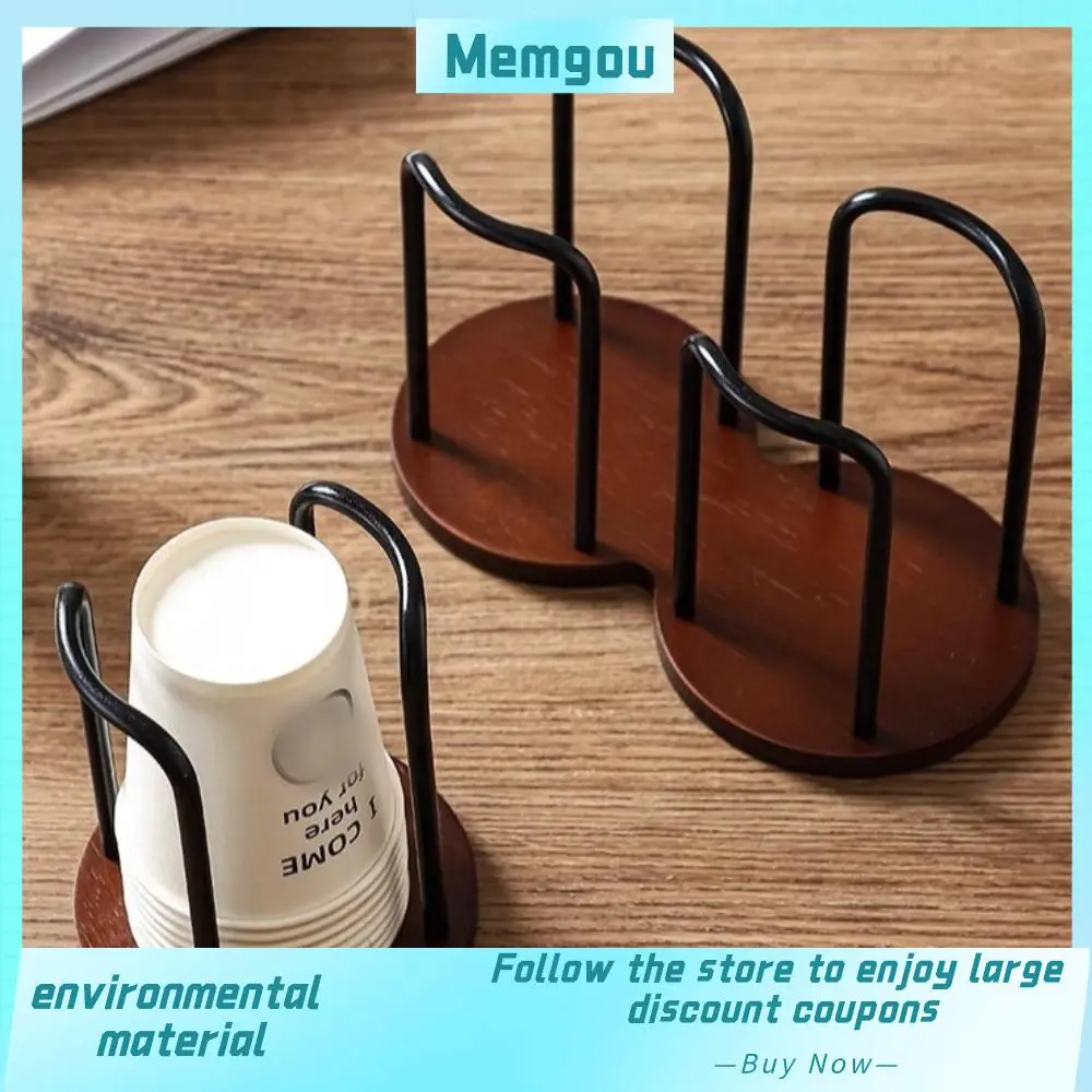 New Disposable Cup Storage Holder Longer Stick Wood Base Cup Rack Shelf Organizer Supplies Water Cups Dispenser for Home Kitchen