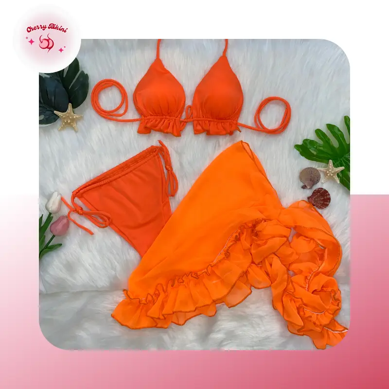 Cherry Bikini M303 - Set Đồ Bơi 3 Món (Áo, Quần, Khăn Choàng) - Mẫu Bèo Nhún, Xếp Ly Bikini Sang Đẹp Cho Nữ (5 Màu) 4