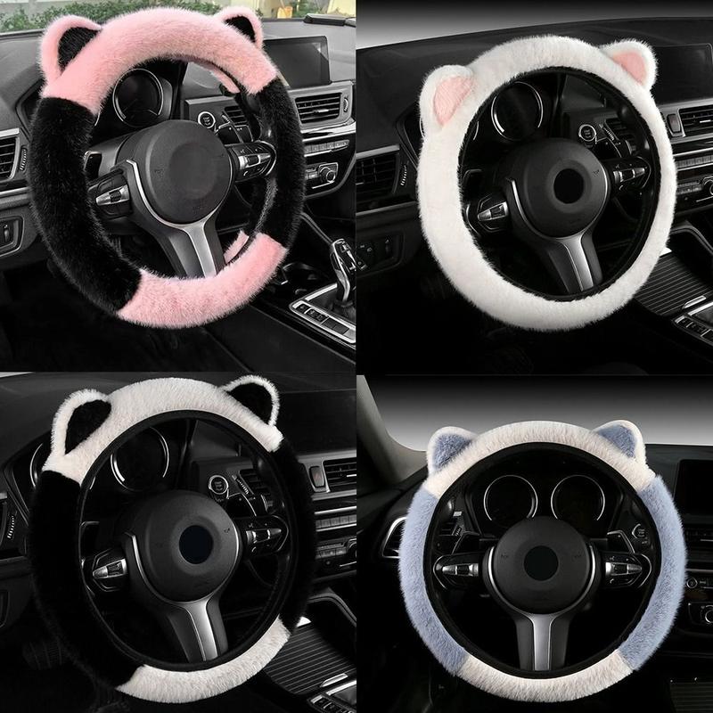 Product Introduction of New Non-slip Steering Wheel Cover Soft Cute Plush Steering Cover Stretchy Warm Cat Ears Steering Wheel Cover for Car Steering 15