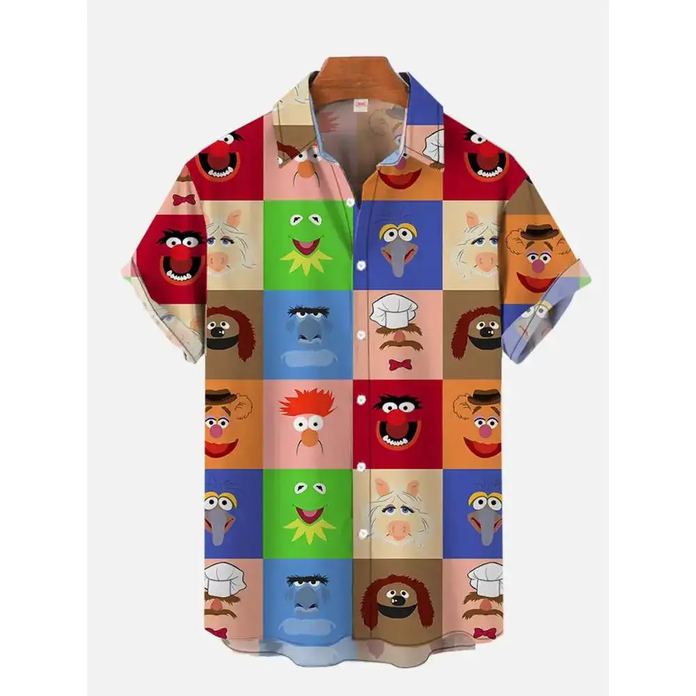 Abstract Hawaiian Shirt Mid-Century Modern Colorful Geometric File Night Print Chest Pocket Short Sleeve Shirt Casual Shirt