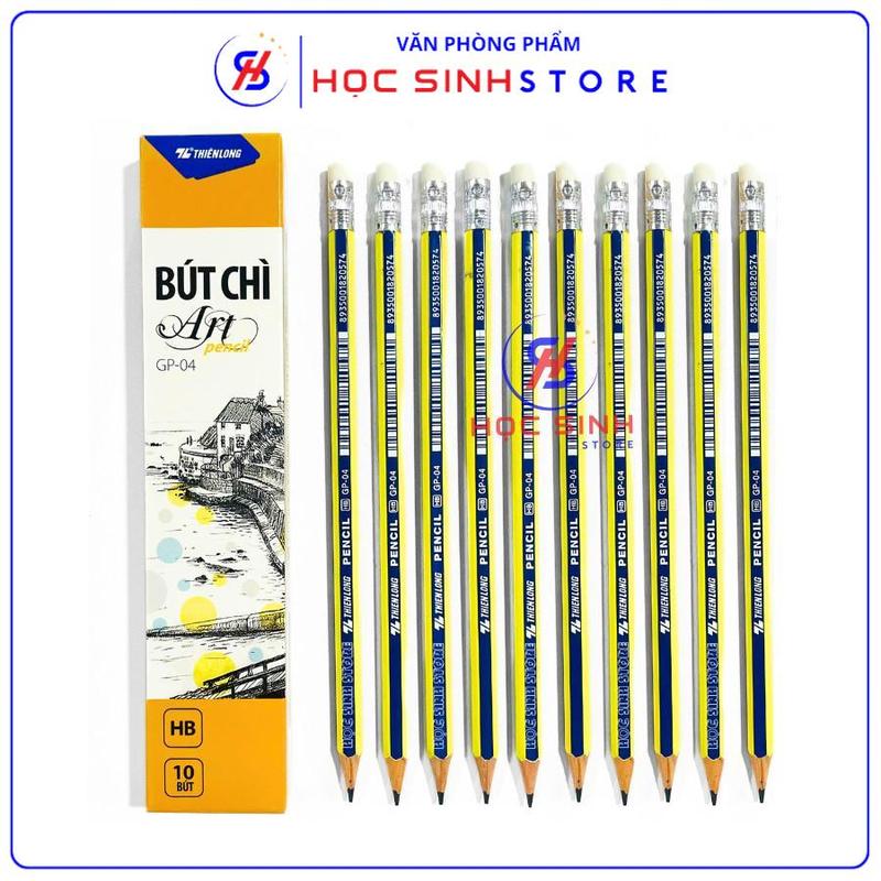 Hộp 10 Cây Bút Chì Mỹ Thuật HB Thiên Long GP04 Chất Lượng Tốt, Chuốt Không Gãy