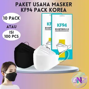 ENZ 10 PACK / 100 PCS PAKET BUNDLE HEMAT USAHA MASKER KF94 KF 94 PACK KOREA PREMIUM WARNA HITAM PUTIH ISI 10 PCS UKURAN DEWASA NYAMAN SEKALI PAKAI 3015