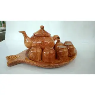 Bộ Bình Trà Bằng Gỗ Dừa Hình Chiếc Lá- Hàng mỹ nghệ dừa cao cấp Bến Tre