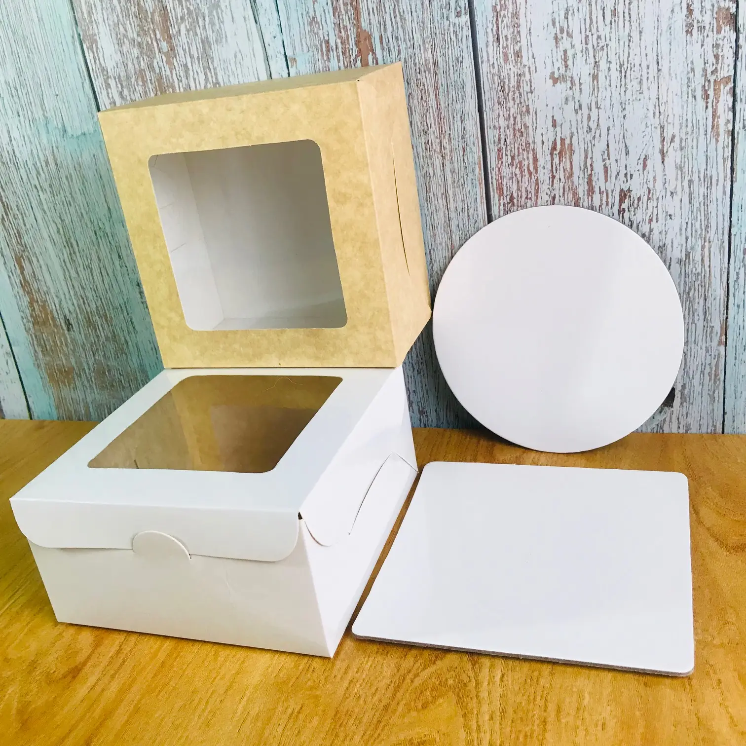10pcs 6x6x3 (inches) + cakeboards set | Carrier Board | Reversible White/Kraft | Preformed Bakeware | Bento Cakes Sturdy