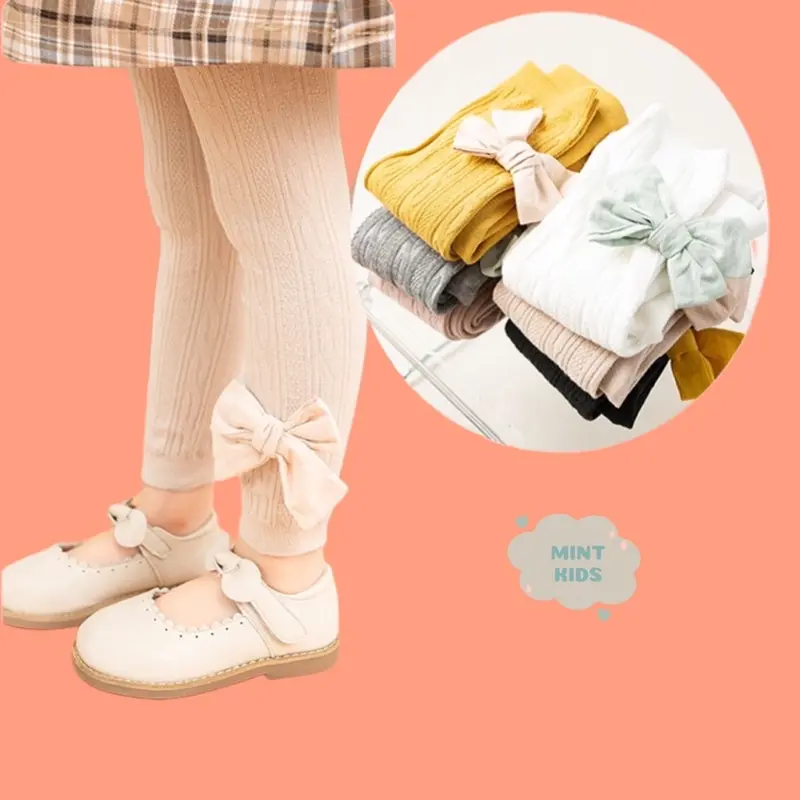 Quần Tất Cho Bé, Quần Legging Cho Bé Gái 0 Đến 8 Tuổi Mềm Mại, Ấm Áp Đính Nơ Duyên Dáng QT-03