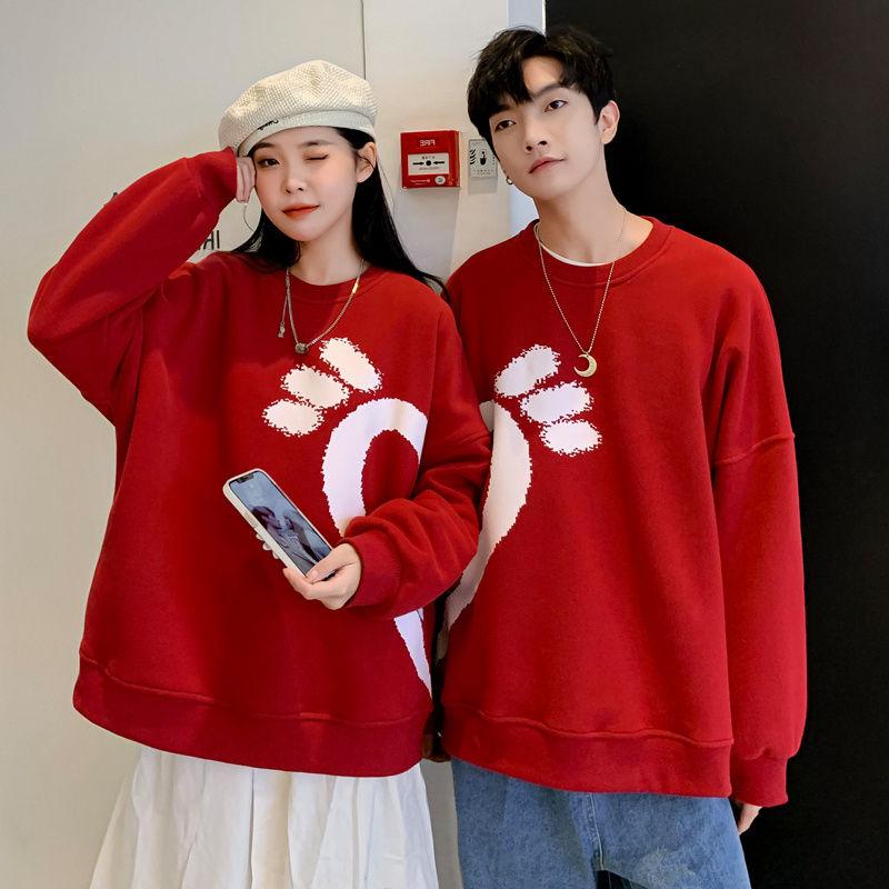 Áo Sweater Đôi Trái Tim Nữa Đỏ Đen phong cách, Áo sweater đôi from Rộng Phong Cách Unisex Basis Ulazang. Jacket Top Women Pants Cổ Tròn 7