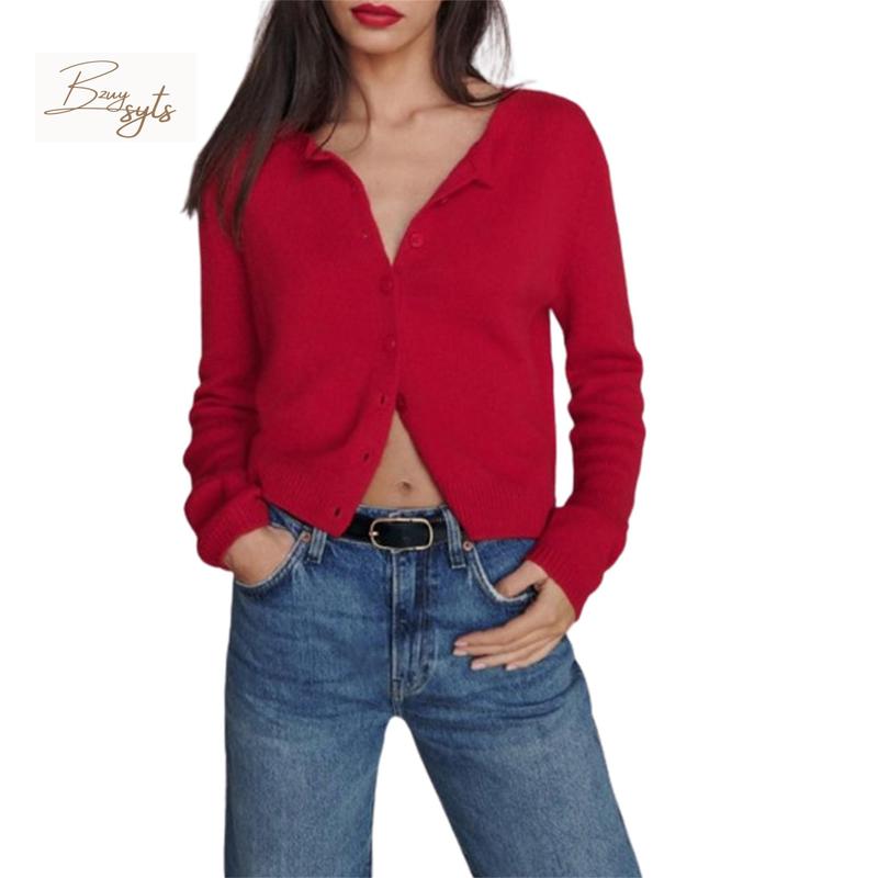 Product Introduction of Women Fashion Cardigan Solid Color Long Sleeve Sweater Button-Down Fall Casual Soft Knit Coat sweater 33
