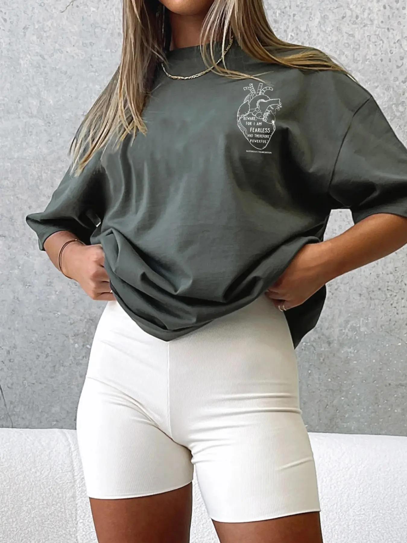 Women's Letter & Heart Print Drop Shoulder Tee, Casual Half Sleeve Round Neck T-shirt, Ladies Clothes for Summer Daily Wear