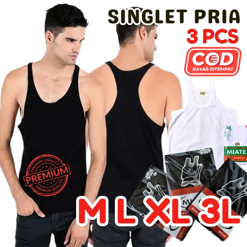 PAKET 3 PCS Kaos Kutang kaos Dalam Kaos Singlet Pria Dewasa Warna HITAM PUTIH MIATEX NUTEX ukuran M L XL XXL 0