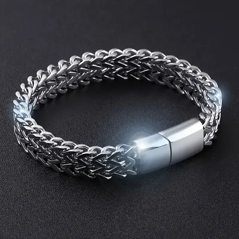 Stainless Steel Braided Double Row Cuban Link Bracelet, Unisex Fashion Jewelry, Magnetic Clasp, Casual Style, Gift for Husband, Friends, Father jewelry 6
