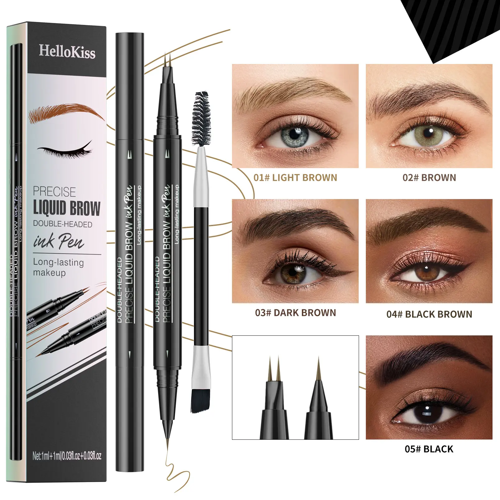 Hellokiss Natural Smooth Wild Eyebrow Two Fork Eyebrow Pencil Waterproof Sweat-Proof Not Smudge Double Head Eyebrow Pencil
