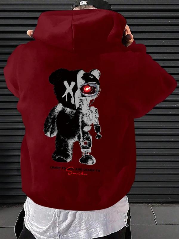 Men's Cartoon Graphic Drawstring Hoodie, Fashion Casual Pocket Drop Shoulder Sweatshirt for Daily Outdoor Wear, Men Fall & Winter Clothes, Streetwear Hoodie 5