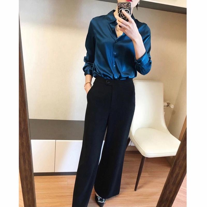 Three M 2520 Atasan kemeja blouse adella pain shirt import original terbaru new terlaris satin nyam murah sexy Katun Bunga Polos Slim-fitting 5