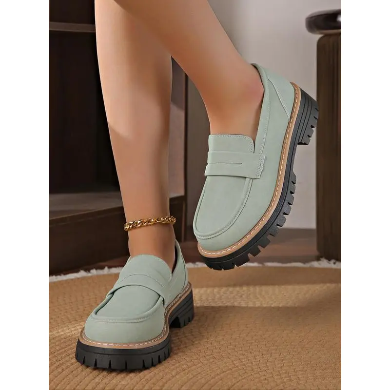 Women's Fashionable Solid Color Slip on Loafers, Casual Comfortable Chain Decorated Flat Shoes for Daily Wear, Lightweight Breathable Comfortable Shoes for Women & Girls Footwear Flatform 2