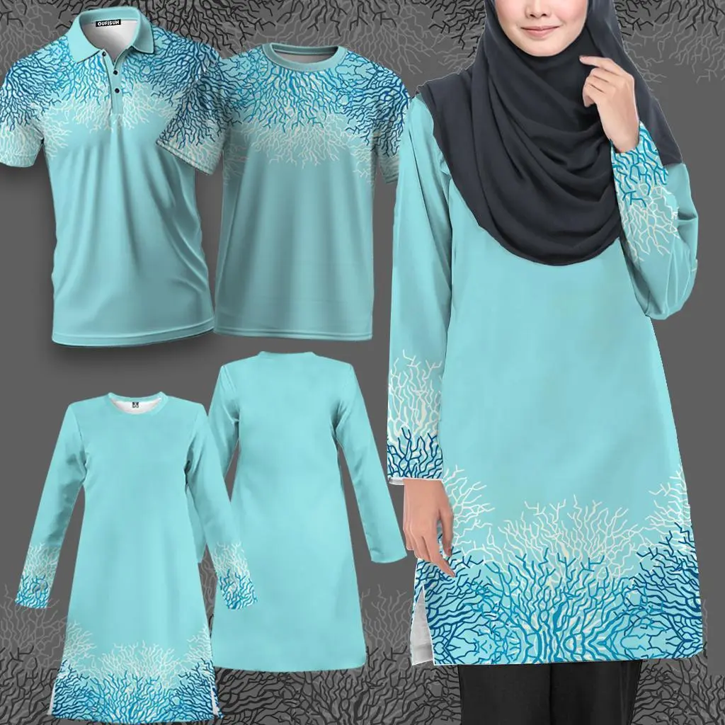 Baju Raya Muslim Suit Women's Long Sleeve Dress Family Party Muslim Dress Suit Casual Women's Sports Suit T-Shirt