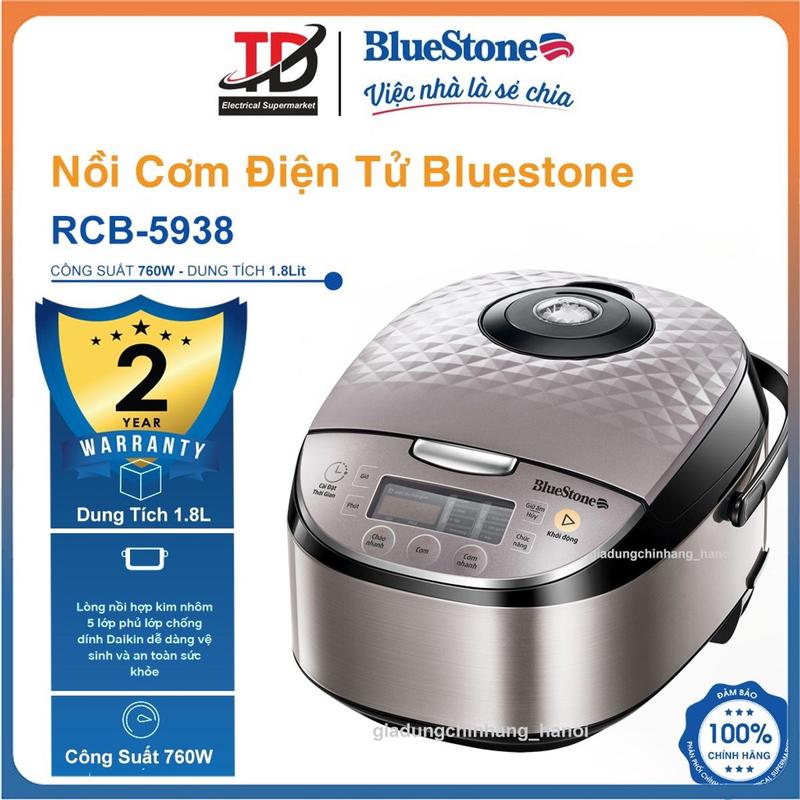 Nồi Cơm Điện Tử BlueStone RCB-5938, 1.8Lit - 760W, Bảo Hành chính hãnġ 2 Năm noi com dien 1 lít 8 Cooker