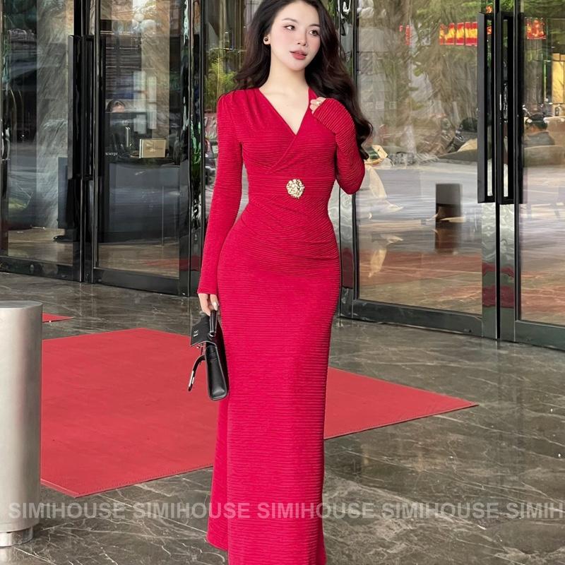 VÁY BODY THIẾT KẾ XỐP CỔ TIM TAG HỔ TAY DÀI  Dress Nữ 5