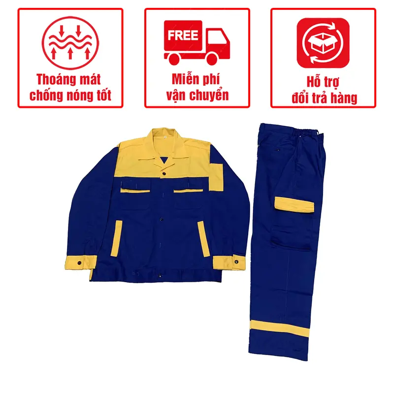 Bộ quần áo bảo hộ lao động dài tay mã PR02 vải PăngRim 3/1 phối màu dày dặn, bền bỉ, thoáng mát khi sử dụng Nam Menswear Sơ Mi Jacket Jean Jean Cotton 0