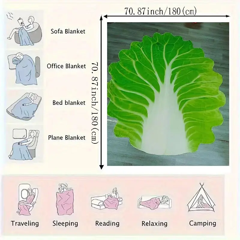 Cabbage Design Blanket, Soft Warm Baby Swaddle Blanket, Air-conditioned Room Blanket, Warm Nap Blanket for Home Office Travel, Bedroom Accessories 3