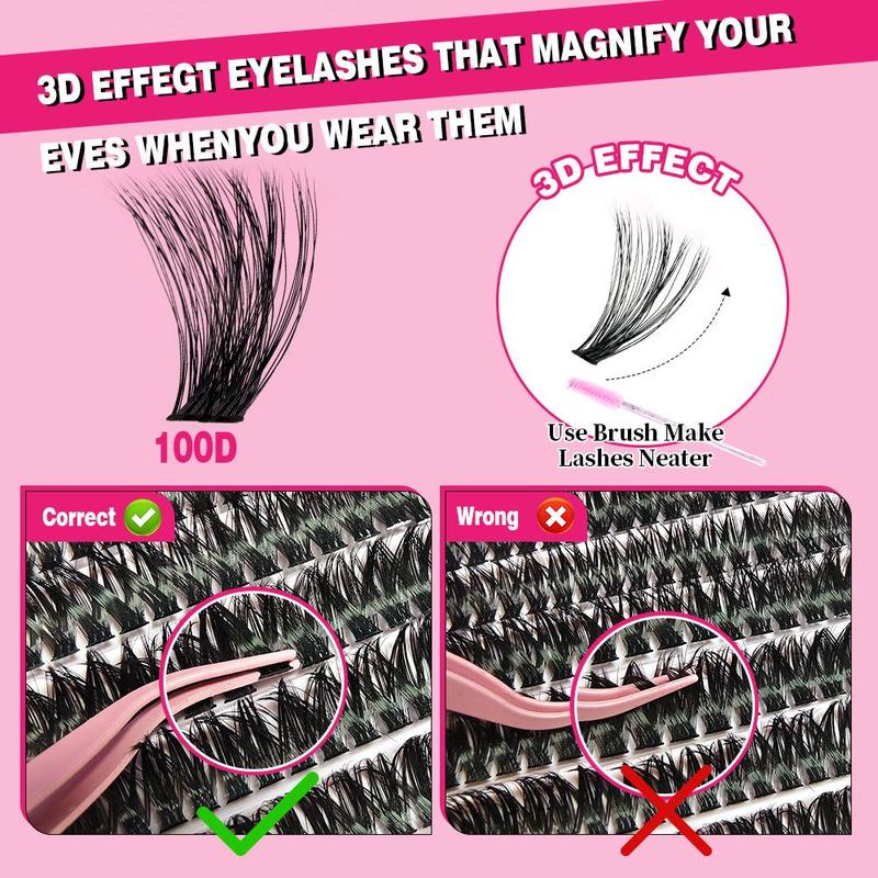 Eyelash Extensions Kit, 1 Set Eyelash Clusters with Eyelash Glue & Tweezers & Brush & Eyelash Curler & Makeup Tools, Eye Makeup Accessories, Cosmetic 3