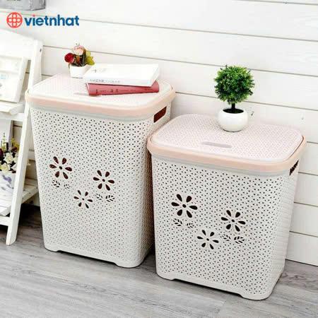 Giỏ nhựa hoa có nắp đựng quần áo đồ chơi Việt nhật