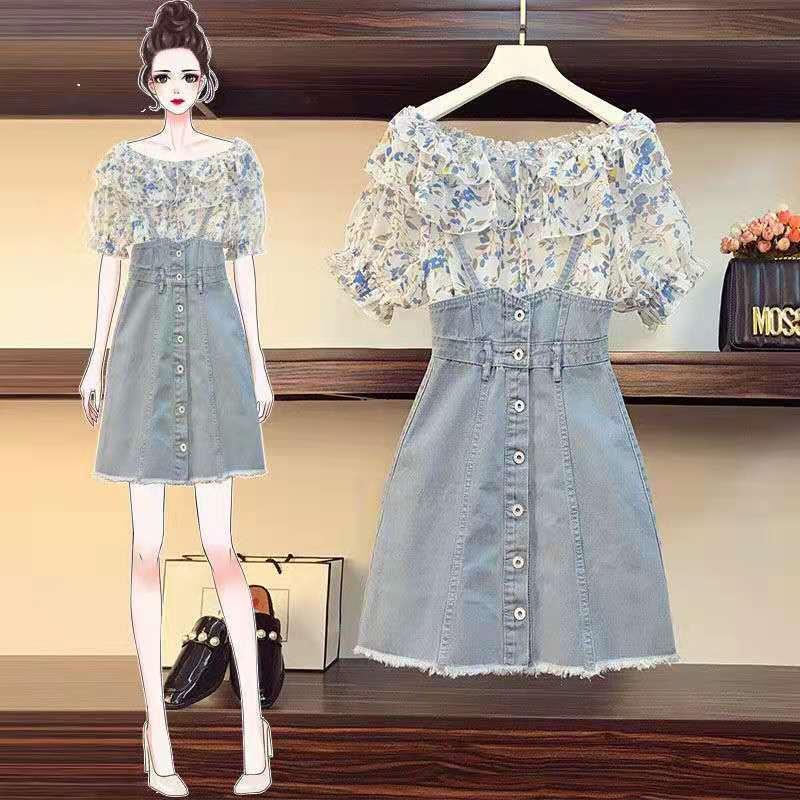 Váy / Bộ Đồ Không Lót, Quần Áo Nữ Cỡ Lớn Mới, Giấu Bụng, Cô Gái Béo, Váy Hai Dây Denim, Bộ Hai Mảnh Nhỏ, Umi, Nhung Women 1