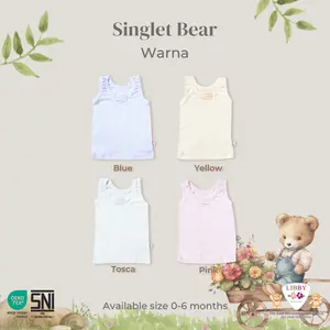 LIBBY Singlet Kaos Kutang Baby Bordir Bear  - Baby 0-6 bln (4pcs/pack)