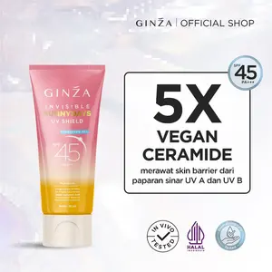 Ginza Beauty Invisible SunnyDays UV Shield Sunscreen SPF 45 PA+++ | Sunscreen Ringan No Whitecast & Melindungi Kulit dengan 5x Vegan Ceramide & Hyaluronic Acid